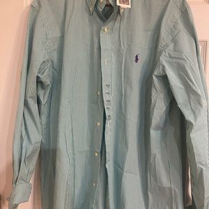 New teal green and white striped Ralph Lauren long sleeve shirt